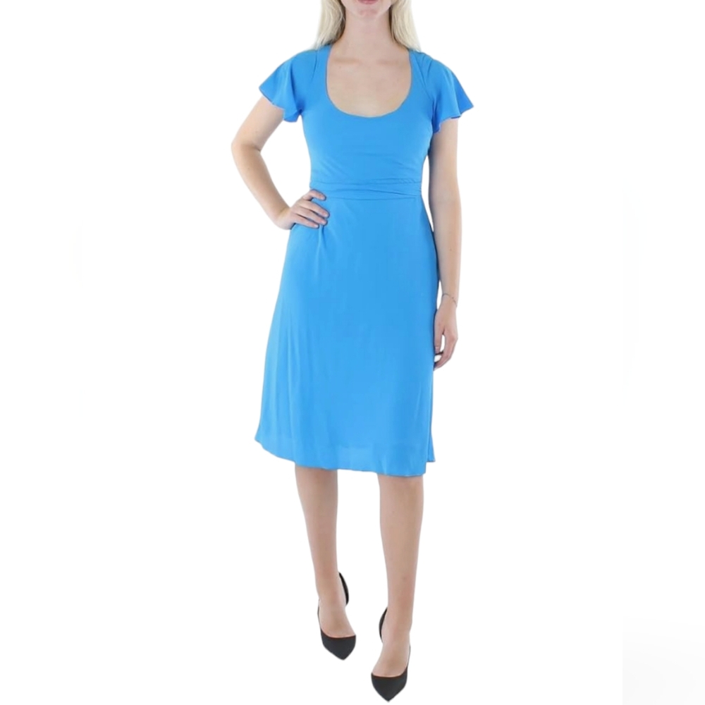 LAUREN Ralph's Lauren Crêpe Midi dress blue Flutter Sleeve Size 8 Medium